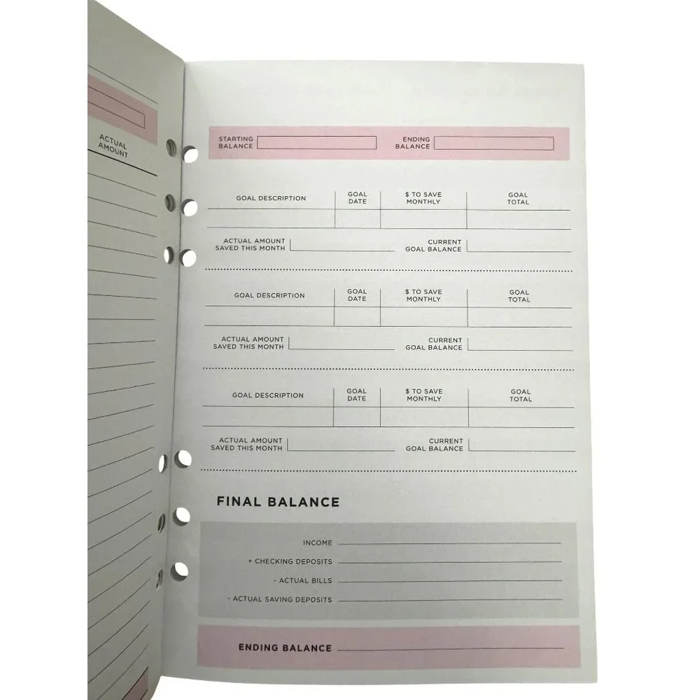 Recollections Budget Planner Inserts With Pink Cover & Gold Accents 40 Sheets 6-